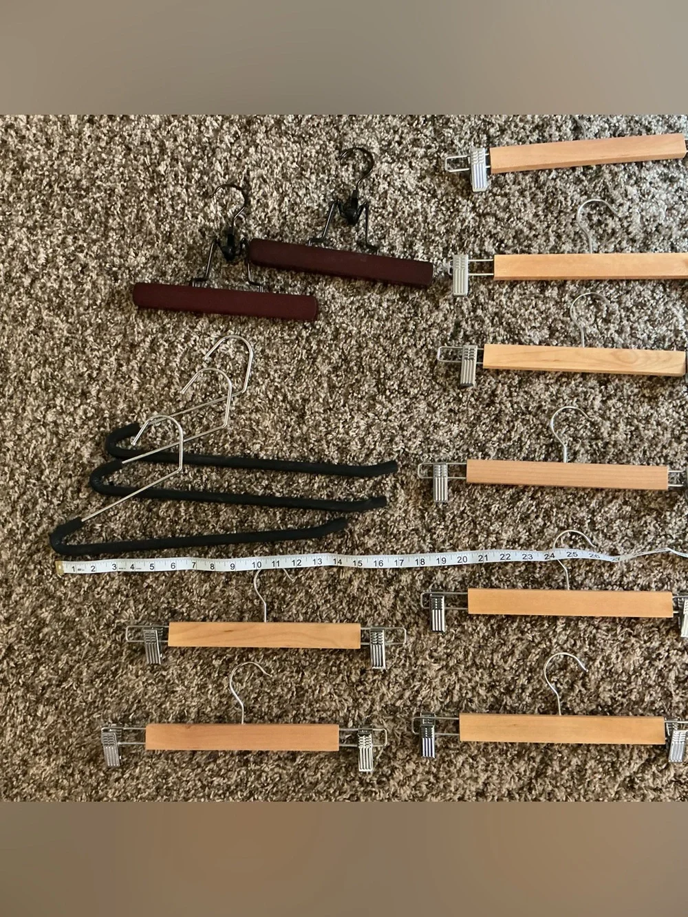 13 heavy duty HANGERS for pants or skirts, wood, metal. Organize, hang, closets